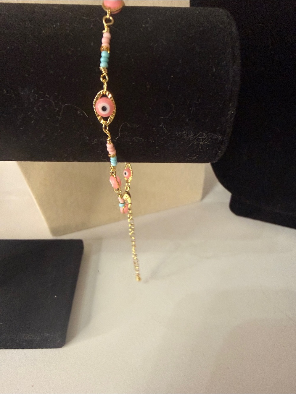 Delicate Pink and Turquoise Evil Eye Bracelet/Anklet - 18k gold filled